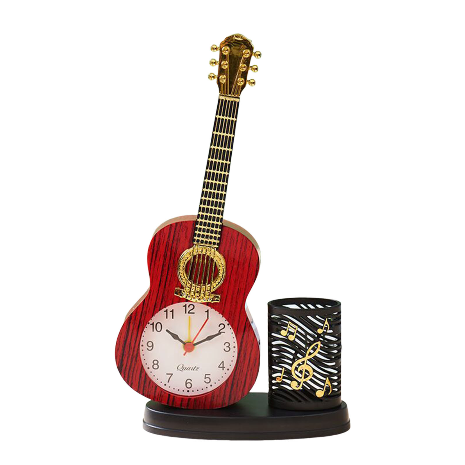 thumbnail image 2 of Reloj Despertador Con Forma De Guitarra Reloj De Pared Con Temática Musical Reloj De Pared Con Portalápices Y Sacapuntas Reloj Decorativo Multifuncional Con Forma De Guitarra Resistente Para El Escr, 2 of 2